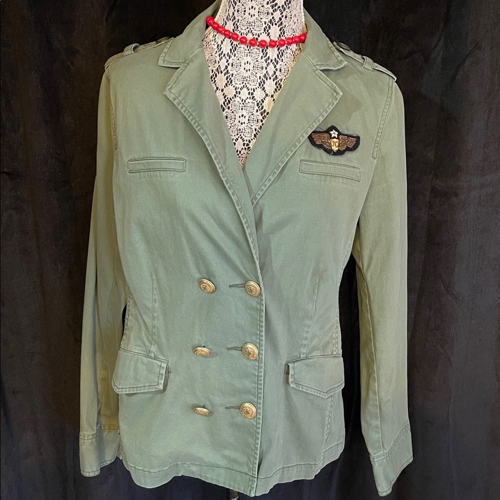 CAbi Olive Utility Jacket with Gold Accents